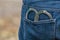 Metal handcuffs in back jeans pocket