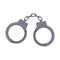 Metal handcuffs for detaining criminals isolated on white background. Outfit of a policeman. Element of police and