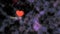 Metal heart floating in the galaxy while a red star