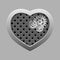 Metal heart with silver gears on the dark background.