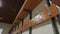 Metal hooks on wooden board in empty locker room of gym