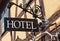 Metal hotel sign