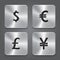 Metal icons design - Dollar, Yen, Euro, Pound.