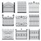 Metal iron gates, grilles, fences vector set