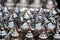 Metal kettles on display in Moroccan market