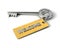 Metal Key with Welcome golden tag isolated on white. Key to Welcome concept. 3d illustration