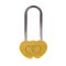 metal lock in the shape of two hearts in gold color on a white isolated background