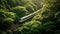 Metal locomotive speeds through forest on railroad track journey generated by AI