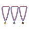 Metal medals set with tricolor ribbon on white. 3D illustration