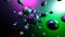 Metal molecules in moving space. Design. 3d metal molecules move in space on colorful background. Different texture of