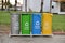 Metal multi-colored garbage cans for separate collection of waste and garbage