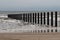 Metal pilings from shoreline into ocean