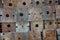 Metal plates rusty texture background iron squares circles holes pattern