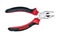 Metal pliers with red and black rubber handles on a white background