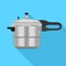 Metal pressure cooker icon, flat style