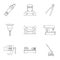 Metal processing equipment icon set, outline style