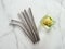 Metal recyclable drinking straws, flat lay