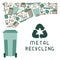 Metal recycling card with metal trash, dumpster and lettering