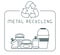 Metal recycling icons set with trash and lettering