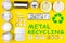 Metal recycling sign with metal objects