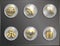 Metal round icons Steampunk, flat
