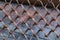 Metal rusty security fence on blurred background