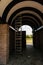 Metal scaffold installed on beautiful arcade tunnel passage