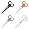 Metal scissors with red handles . School device for cutting out .School And Education single icon in cartoon style