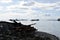 Metal scraps scattered along the ocean coast