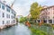 Metal sculptures in water canal of Treviso