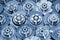 Metal shiny electric motors. Blue tinted industrial background