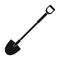A metal shovel with a plastic handle for working in the garden with the ground.Farm and gardening single icon in black