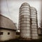 Metal silos on a wheat farm