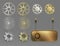Metal silver and gold banners, gears
