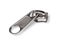 A metal slider zipper isolated on a white background