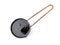 Metal small saucepan with balsamic glaze on white background, top view