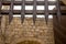 Metal spikes of a sliding door at the entrance of a medieval fortress