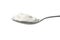 Metal spoon with Greek yoghurt on white background