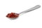 Metal spoon with red sambal, Indonesian chili sauce, on white background