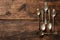 Metal spoons on wooden table