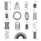 Metal spring icons. Flexible spiral lines, steel wire coils isolated vector symbols