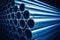 Metal steel pipes cobalt nickel aluminum gray metallic tube stack production line industry pipeline construction site