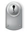 Metal or steel secure keyhole. Element for door locks, template. Realistic silver or chrome key hole mockup isolated on