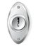 Metal or steel secure keyhole. Element for door locks, template. Realistic silver or chrome key hole mockup isolated on