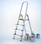 Metal stepladder and paint for maintenance work