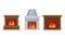 Metal and Stone Fireplace or Hearth with Mantelpiece and Burning Fire Vector Set