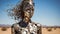 Metal Strip Sculpture Expressive Figurative Art Reflecting In The Desert