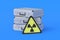 Metal suitcases near radiation sign. Nuclear briefcase
