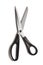 Metal tailor sewing scissors with black big and small rings on white