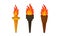 Metal Torches with Brightly Burning Fire and Flame Vector Set